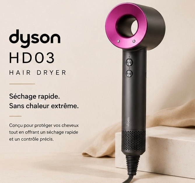 Sèche-cheveux intelligent. Auto-adapte la chaleur grâce aux capteurs.