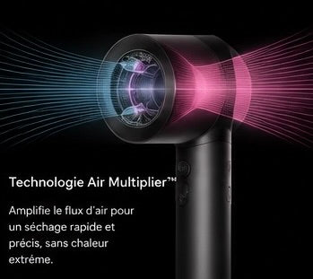 Sèche-cheveux intelligent. Auto-adapte la chaleur grâce aux capteurs.